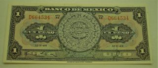 1948 Mexico 1 Peso Banknote