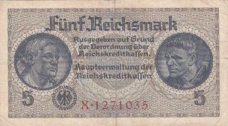5 Reichsmark Fine Banknote From Nazi Occupied Territories 1940 - 45 Pick - R138