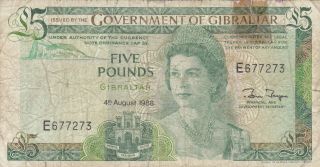 5 Pounds Vg Banknote From Gibraltar 1988 Pick - 21