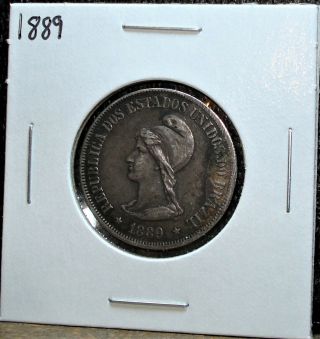 1889 Silver Brazil 500 Reis Coin 3