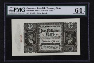 1923 Germany Republic Treasury Note 2 Mark Pick 89a Pmg 64 Epq Choice Unc