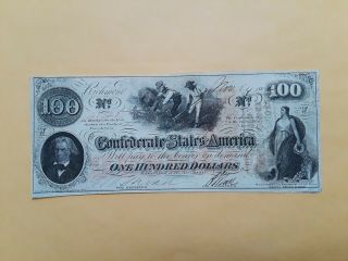 1862 T - 41 $100 One Hundred Dollar Confederate Currency Civil War Bill Csa Note