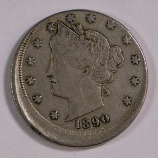 1890 Off Center Liberty Nickel Vf Error Coin
