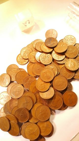 Circulated Canadian One Cent Roll 50 Pennies 1940 - 1997 98 Copper Coins