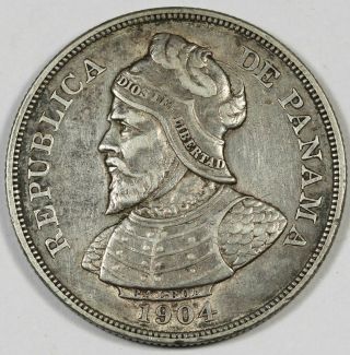 Panama Republic 1904 50 Centesimos 25 Gram Silver Coin Xf,  Km 5 0.  7234 Oz Asw