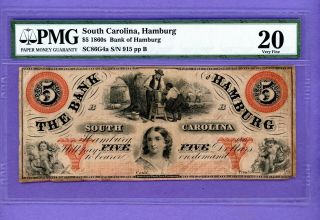 1850s $5 Bank Of Hamburg South Carolina Pmg 20 Very Fine Obsolete Note