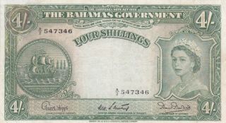 4 Shillings Vg - Fine Banknote From British Bahamas 1953 Pick - 13b
