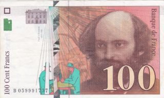 100 Francs Very Fine Banknote From France 1998 Pick - 158