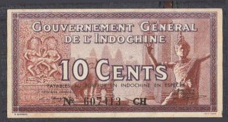 French Indochina 10 Cents Banknote P - 85d Nd - 1939
