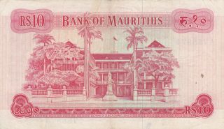10 RUPEES VERY FINE BANKNOTE FROM BRITISH COLONY OF MAURITIUS 1967 PICK - 31c 2