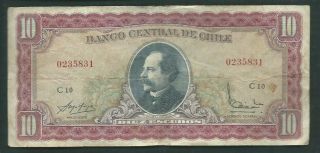 Chile 1962 - 75 10 Escudos P 139 Circulated