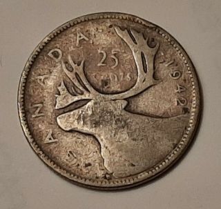 1942 Canada 25 Cents Coin (80 Silver) - King George V