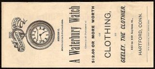 1900s 1864 $500 Confederate Ad Note Waterbury Watch Geeley Clothing Hartford Au