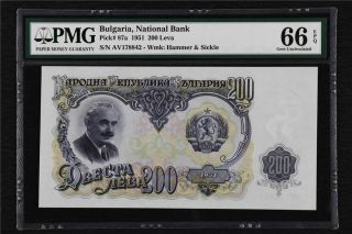 1951 Bulgaria National Bank 200 Leva Pick 87a Pmg 66 Epq Gem Unc