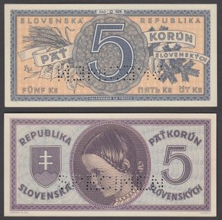Slovakia 5 Korun Nd 1945 Unc Specimen Banknote P - 8s