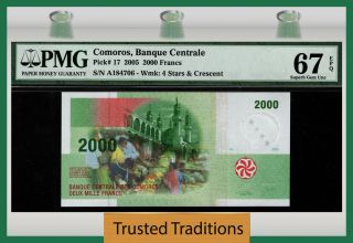Tt Pk 17 2005 Comoros Banque Centrale 2000 Francs Pmg 67 Epq None Finer