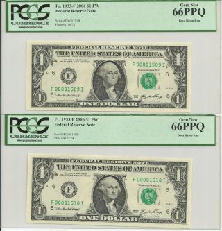 2006 $1 Federal Reserve Notes (2) From The Boca Raton Run Consecutive Serial S
