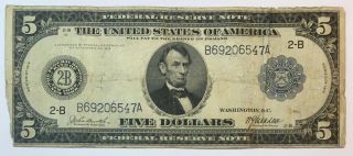 5 Dollars 1914 United States Old Money Blue Seal,  Us Currency,  No - 1313