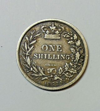 Great Britain : Silver Shilling 1872.  Die No 93.  Queen Victoria 0.  925 Silver.