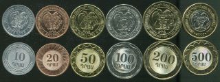 Armenia Set 6 Coins 10 20 50 100 200 500 Dram 2003 - 2004 Unc