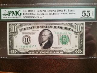 1928b $10 Frn ( (redeem In Gold  Big H " St.  Louis Pmg Au 55 Abt Unc X547))