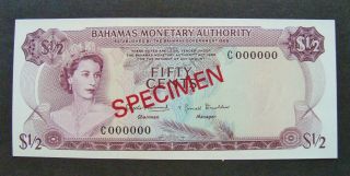 1968 Bahamas " Specimen " 50 - Cents 1/2 Dollar Banknote Crisp Uncirculated