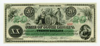 1872 Cr.  7 $20 The State Of South Carolina Note Cu
