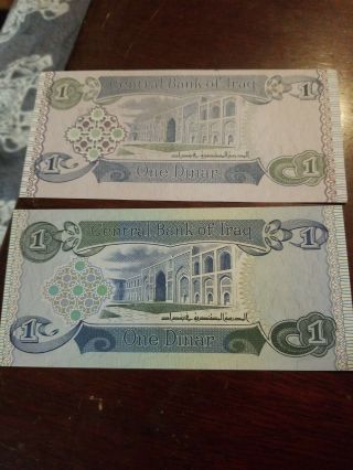 (2) Vintage Bills,  Paper Money,  Central Bank Of Iraq,  One Dinar