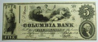 1852 $5 Columbia Bank Of Washington Dc.
