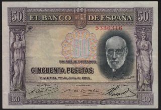 1935 50 Pesetas Spain Vintage Paper Money Rare Old Banknote Currency P 88 Vf