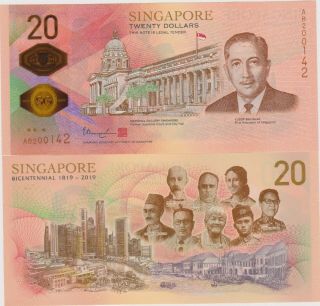 Singapore 2019 Commemorative Polymer Banknote 20 Dollars Unc