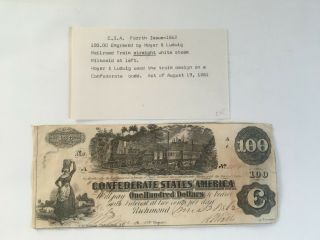 1862 Confederate States Of America $100 Dollar Bill