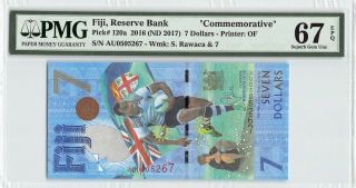 Fiji 2016 (nd 2017) P - 120a Pmg Gem Unc 67 Epq 7 Dollars Rugby Commem