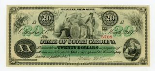 1872 Cr.  7 $20 The State Of South Carolina Note Au