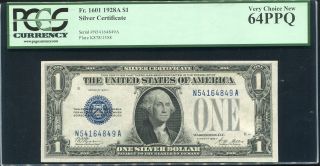 Fr.  1602 1928 - B $1 One Dollar " Funnyback " Silver Certificate Pcgs Unc - 64ppq