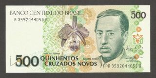 Brazil 500 N.  D.  (1990) Cruzados Novos; Unc,  P - 222a; L - B844a; Hummingbird; Orchid