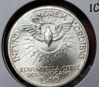 Vatican City 1939 10 Lire Sede Vacante Silver Fantastic Gem Ms,  L@@k