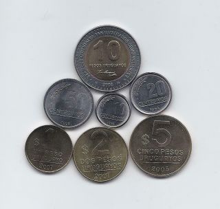 Uruguay 1994 - 2008 7 Coins Uncirculated Set 10 20 50 Centesimos 1 2 5 10 Pesos