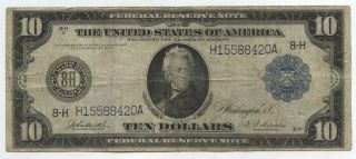 1914 $10 Federal Reserve Note 8 - H Bank Of St Louis Missouri Large Currency Bc893