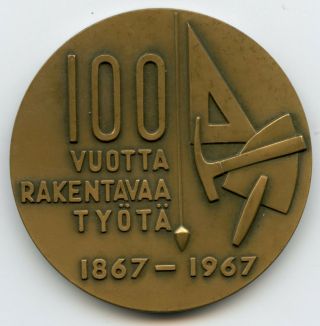 Finland 1967 Construction Thematic Bronze Medal Rake 100 Years 56mm 94gr