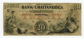 1856 $20 The Bank Of Chattanooga,  Tennessee Note