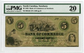 1860 $5 The Bank Of Commerce At Newbern,  North Carolina Note - Pmg Vf 20