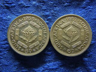 South Africa 6 Pence 1955,  1957,  Km48