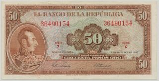 (s) 611072 - 19 Colombia 50 Pesos Oro 1967,  P.  402b_vf,
