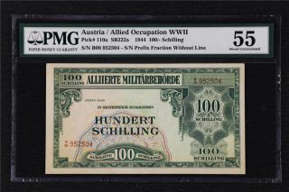 1944 Austria / Allied Occupation Wwii 100 Schilling Pick 110a Pmg 55 About Unc