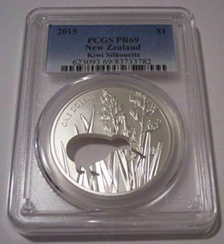 Zealand 2015 1 Ounce Silver Dollar Kiwi Silhouette Pr69 Pcgs Low Mintage