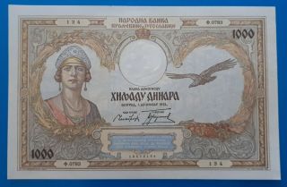 Yugoslavia,  Kingdom Of Yugoslavia,  1000 Dinara 1931,  Unc