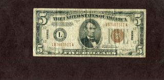 U.  S: $5.  00 Hawaii - Federal Reserve Note - In Fine.