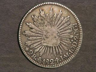 Mexico 1824mojm 2 Reales Hooked - Neck Eagle Silver F - Vf