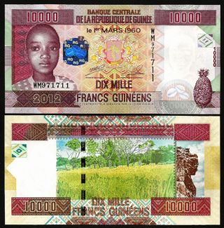 Guinea 10000 Francs 2012,  Unc,  P - 46,  Wm Serial
